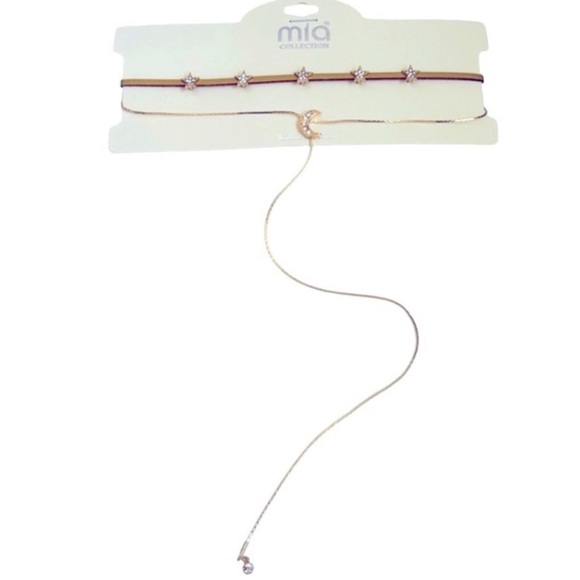 Mia Collection Pink Gold Moon and Stars Necklace Set Choker Long Line - Picture 1 of 3